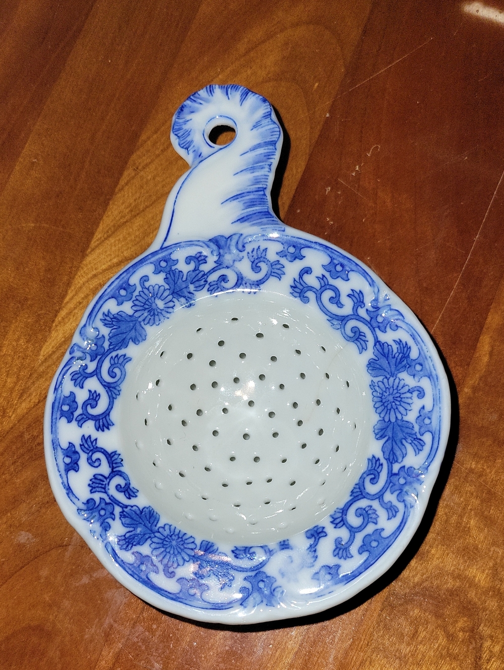 Blue and White Floral Porcelain Tea Strainer
